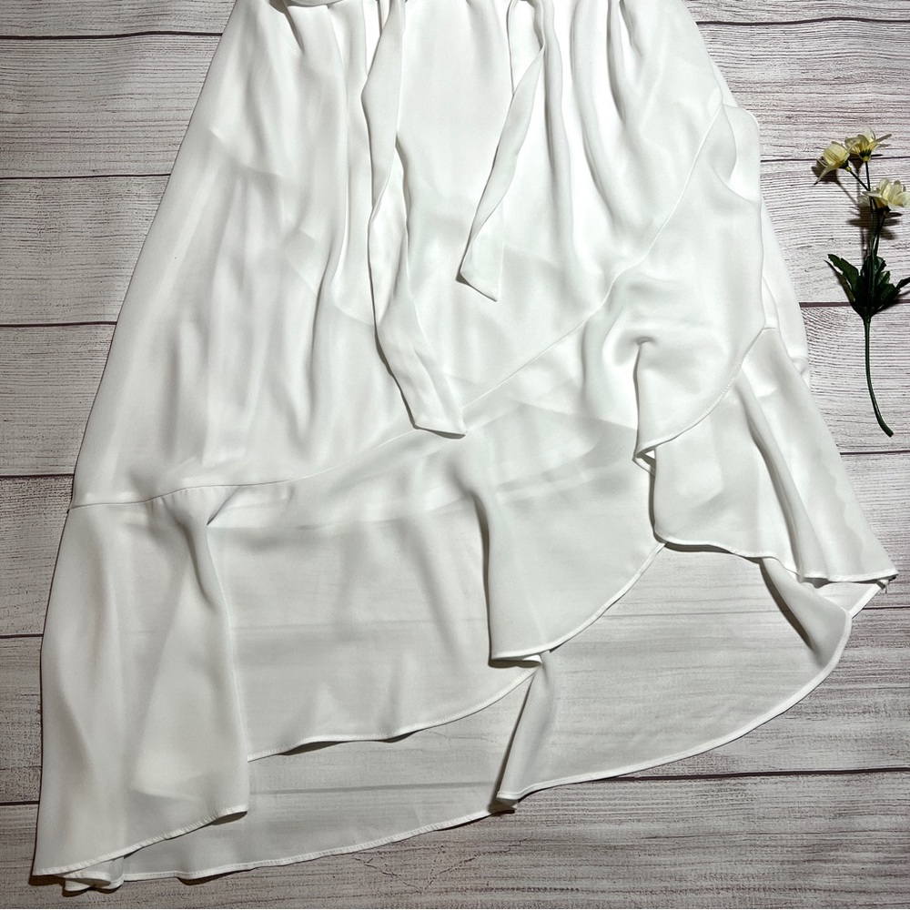 EXPRESS Asymmetrical Ruffle Wrap Midi Dress - Picture 4 of 16